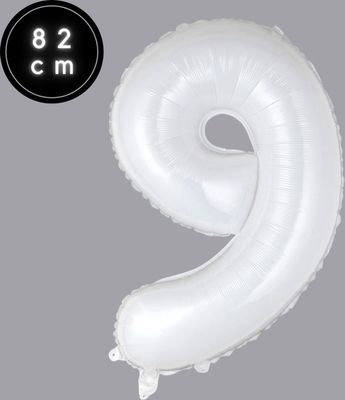 Cijfer Ballonnen - Nummer 9 - Wit - 82 cm - Helium Ballon - Fienosa- Leeftijd verjaardag - Verjaardagsballon - Verjaardag