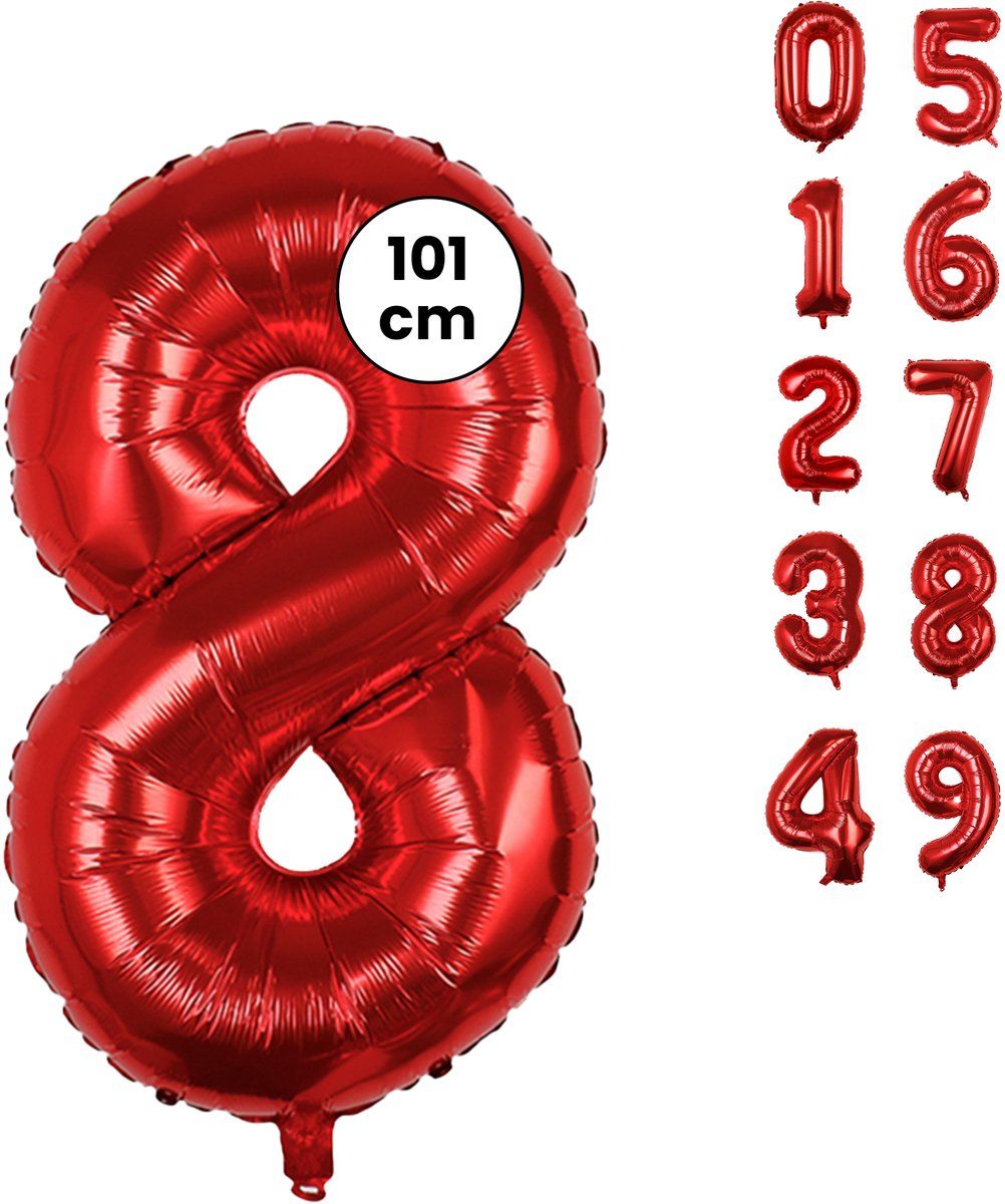 Fienosa Cijfer Ballonnen nummer 8 - Rood - 101 cm - XL Groot - Helium Ballon - Verjaardag Ballon - Leeftijd verjaardag - Verjaardagsballon - Verjaardag