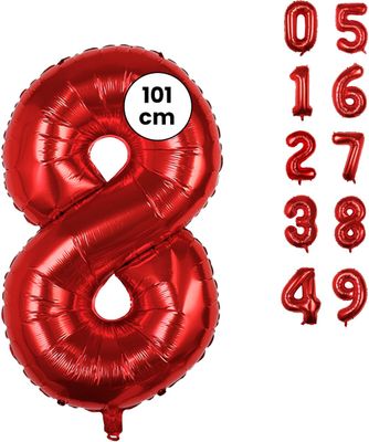 Fienosa Cijfer Ballonnen nummer 8 - Rood - 101 cm - XL Groot - Helium Ballon - Verjaardag Ballon - Leeftijd verjaardag - Verjaardagsballon - Verjaardag