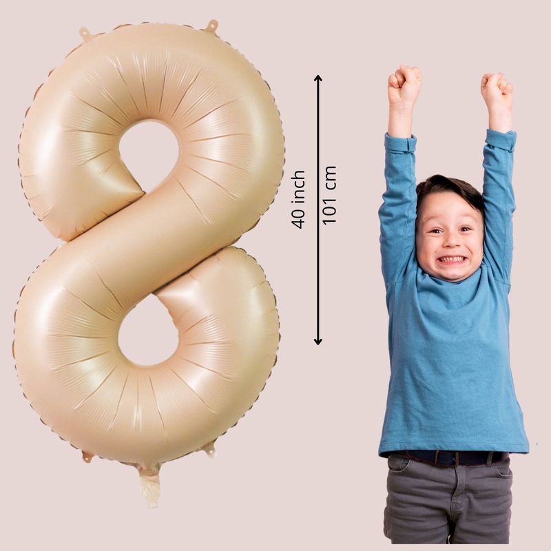 Fienosa Cijfer 8 Ballon - Nummer 8 Caramel Zand Kleur - 101 cm - XL Groot - Helium Ballon - Verjaardag Ballon - Verjaardag versiering - Leeftijd verjaardag - Verjaardagsballon - Verjaardag