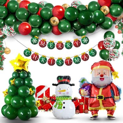 Fienosa Kerst Ballonnenboog - Kerst Thema - Kerstboom - Sneeuwpop - Rood Groen - Kerst Decoratie - Kerstcadeau - Kerst Ballonnen - Kerstman Ballon - Ballonnen boog - 88 stuks - Helium Ballonnen -