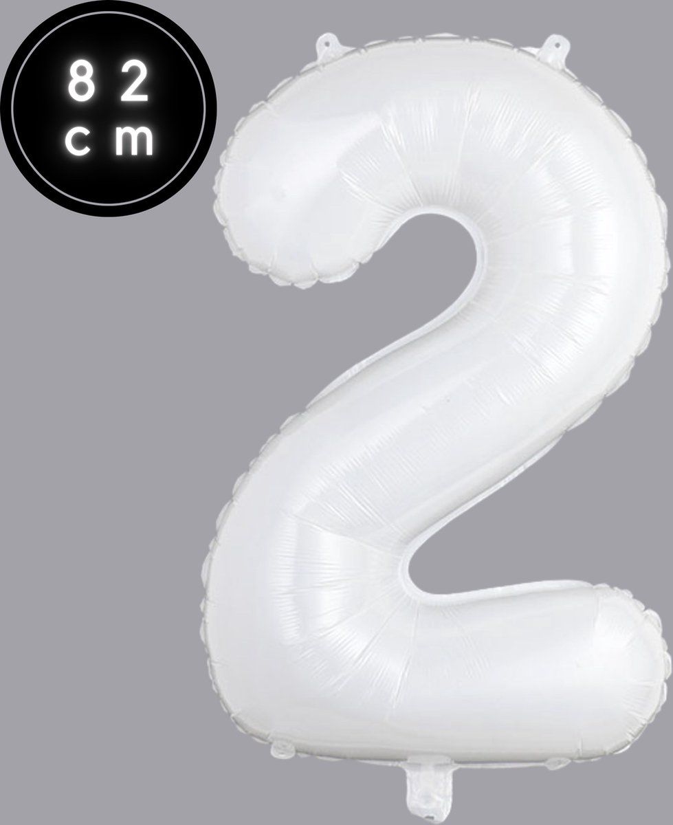 Cijfer Ballonnen - Nummer 2 - Wit - 82 cm - Helium Ballon - Fienosa- Leeftijd verjaardag - Verjaardagsballon - Verjaardag