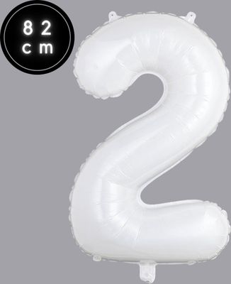 Cijfer Ballonnen - Nummer 2 - Wit - 82 cm - Helium Ballon - Fienosa- Leeftijd verjaardag - Verjaardagsballon - Verjaardag