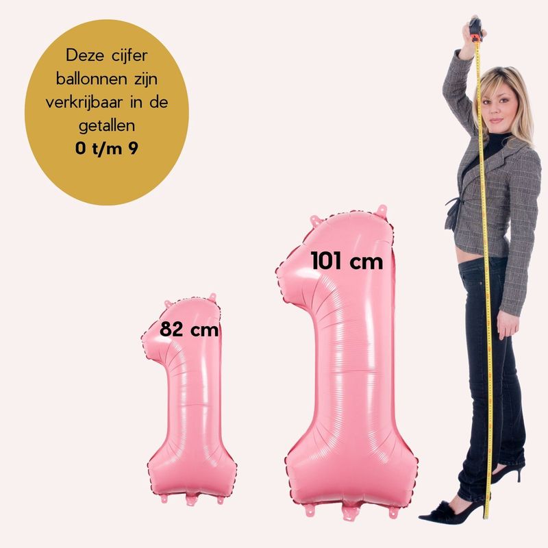 Cijfer Ballonnen Roze 1 - Nummer 1 - Roze - 101 cm - Helium Ballon - Verjaardag Versiering - Verjaardag Ballon - Leeftijd