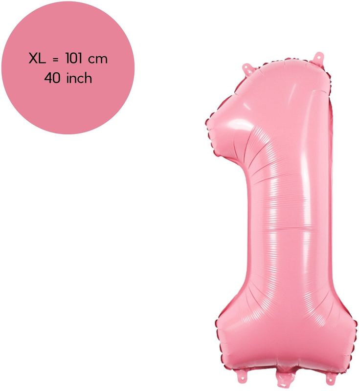 Cijfer Ballonnen Roze 1 - Nummer 1 - Roze - 101 cm - Helium Ballon - Verjaardag Versiering - Verjaardag Ballon - Leeftijd