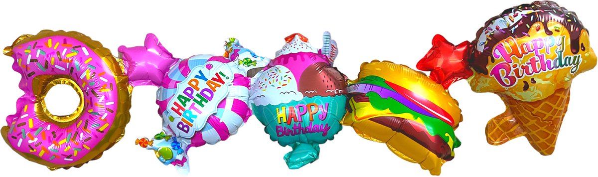 Zoete ballonen taart slinger - Donut, Gebak en Taart Thema - Ballonnen Verjaardag - Ballonnen Slinger - Happy Birthday Ballon - Donut Ballon - Hamburger Ballon - Fienosa Zoete ballonen taart slinger - Donut, Gebak en Taart Thema - Ballonnen Verjaardag - Ballonnen Slinger - Happy Birthday Ballon - Donut Ballon - Hamburger Ballon - Fienosa