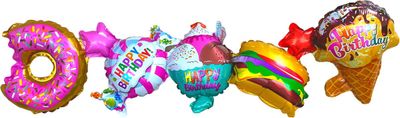 Zoete ballonen taart slinger - Donut, Gebak en Taart Thema - Ballonnen Verjaardag - Ballonnen Slinger - Happy Birthday Ballon - Donut Ballon - Hamburger Ballon - Fienosa