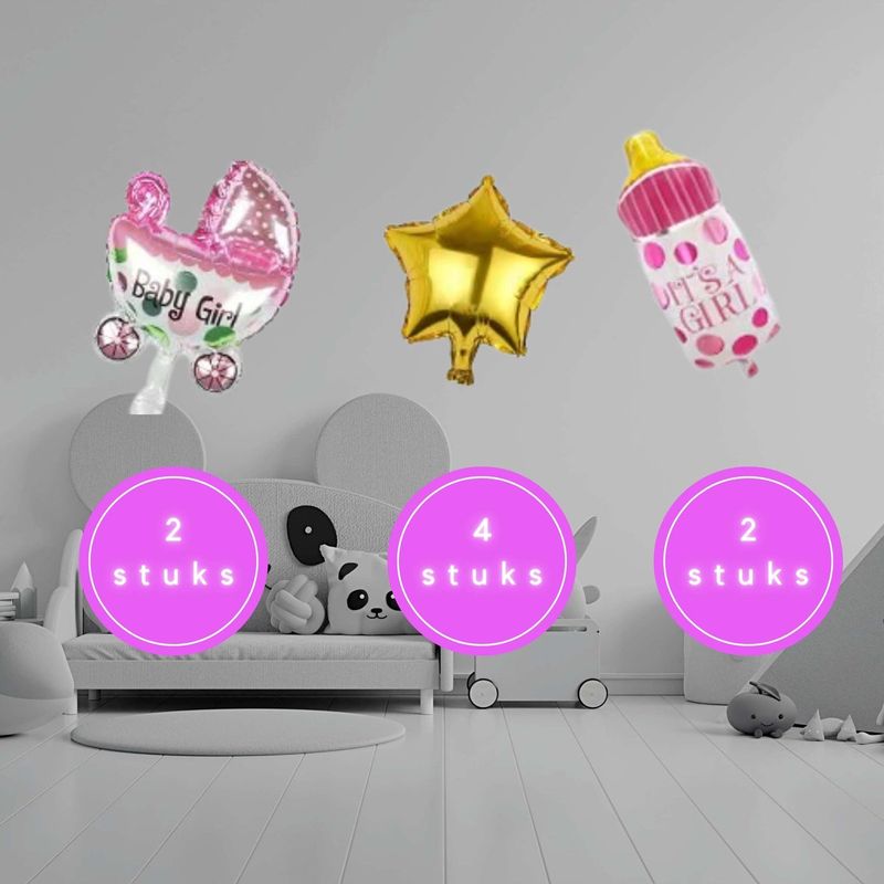 Fienosa Baby Shower Gender Reveal Ballon set - Gender Reveal Versiering - Geboorte Versiering Meisje - Baby Shower - Roze - Wit - Zilver - geslacht geboorte - girl