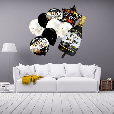Happy New Year Ballonnen Set - Champagne Fles - Oud en Nieuw Feest - Nieuwjaarsfeest - Feestversiering - Party versiering - Helium Geschikt - Kerstcadeau