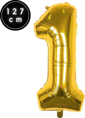 Fienosa Cijfer Ballonnen - Nummer 1 - Goud Kleur - 127 cm - XXL Groot - Helium Ballon - Verjaardag Ballon - Verjaardag Versiering - Leeftijd verjaardag - Verjaardagsballon - Verjaardag