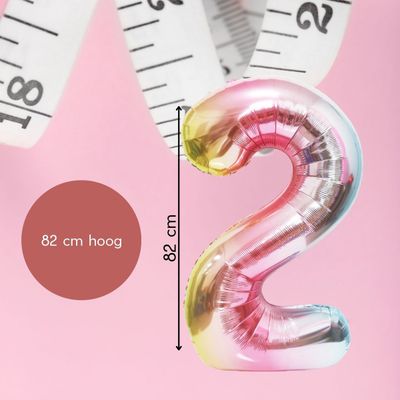 Fienosa Cijfer Ballonnen nummer 2 - Regenboog - 82 cm - 12 - 20 - 22 - 32 - 42 - 52 - 62 - 72 - 82 - 92 - Leeftijd verjaardag - Verjaardagsballon - Verjaardag