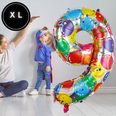 Fienosa Cijfer Ballonnen nummer 9 - Confetti patroon - 101 cm - XL Groot - Helium Ballon- Verjaardag Ballon - Carnaval Ballon - Leeftijd verjaardag - Verjaardagsballon - Verjaardag