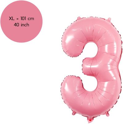 Cijfer Ballonnen Roze 3 - Nummer 3 - Roze - 101 cm - Helium Ballon - Verjaardag Versiering - Verjaardag Ballon - Leeftijd