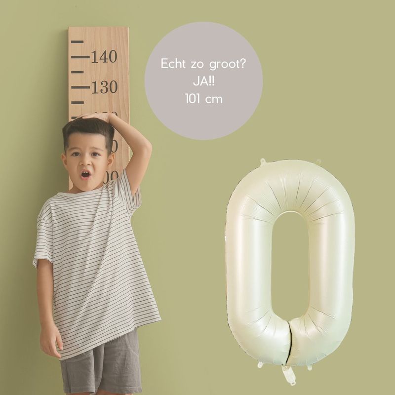 Fienosa Cijfer Ballonnen - Nummer 0 - Beige Ivory Kleur - 101 cm - Ivoor Wit - XL Groot - Helium Ballon - Verjaardag Ballon - Verjaardag versiering - Cijferballon - Leeftijd verjaardag -