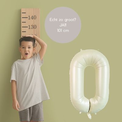Fienosa Cijfer Ballonnen - Nummer 0 - Beige Ivory Kleur - 101 cm - Ivoor Wit - XL Groot - Helium Ballon - Verjaardag Ballon - Verjaardag versiering - Cijferballon - Leeftijd verjaardag -