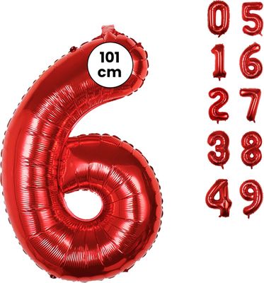 Fienosa Cijfer Ballonnen nummer 6 - Rood - 101 cm - XL Groot - Helium Ballon - Verjaardag Ballon - Leeftijd verjaardag - Verjaardagsballon - Verjaardag