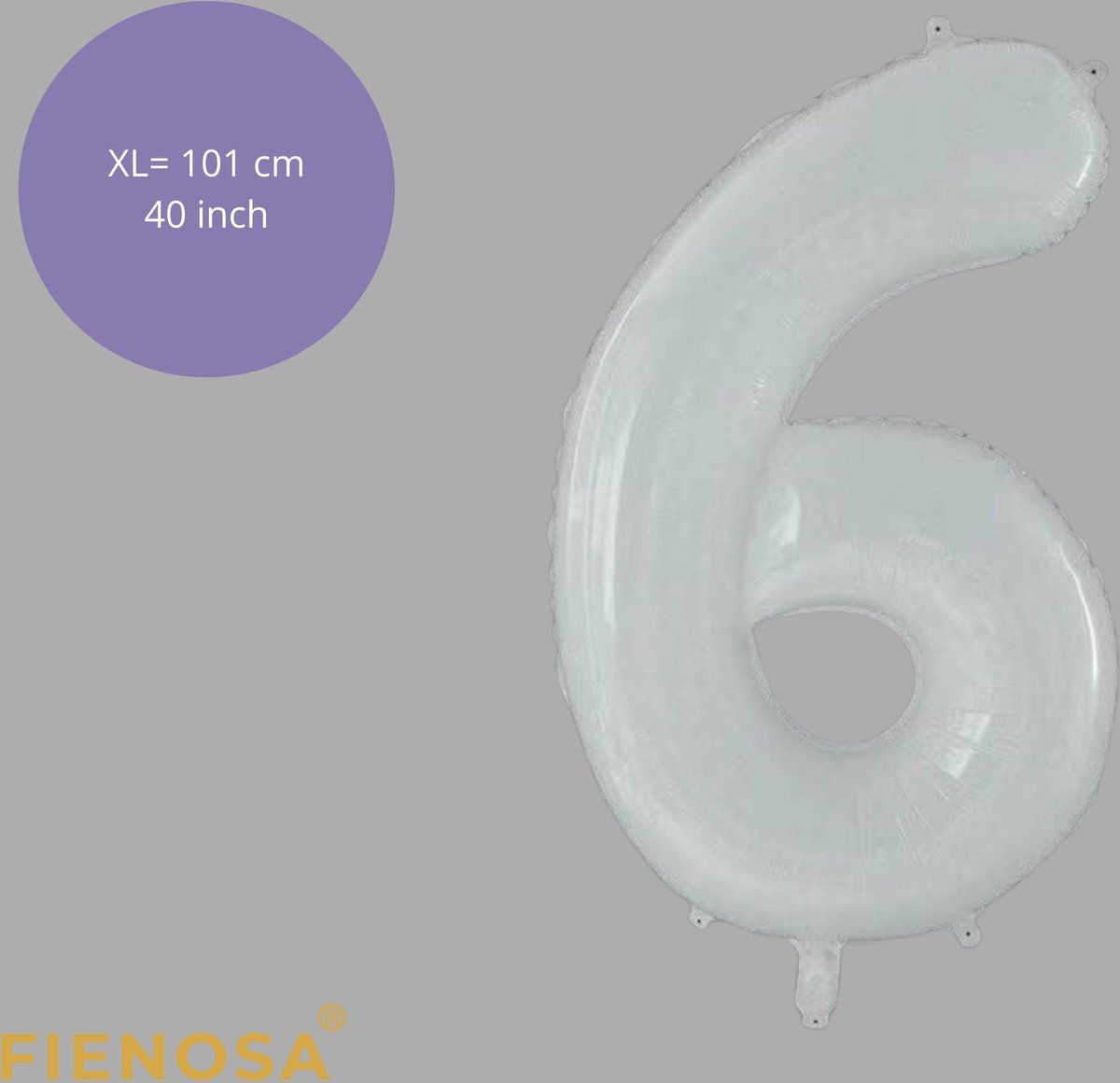 Fienosa - Cijfer Ballonnen - Nummer 6 - Wit - 101 cm - Helium Ballon - Verjaardag Ballon - Verjaardag Versiering - Leeftijd verjaardag - Verjaardagsballon - Verjaardag