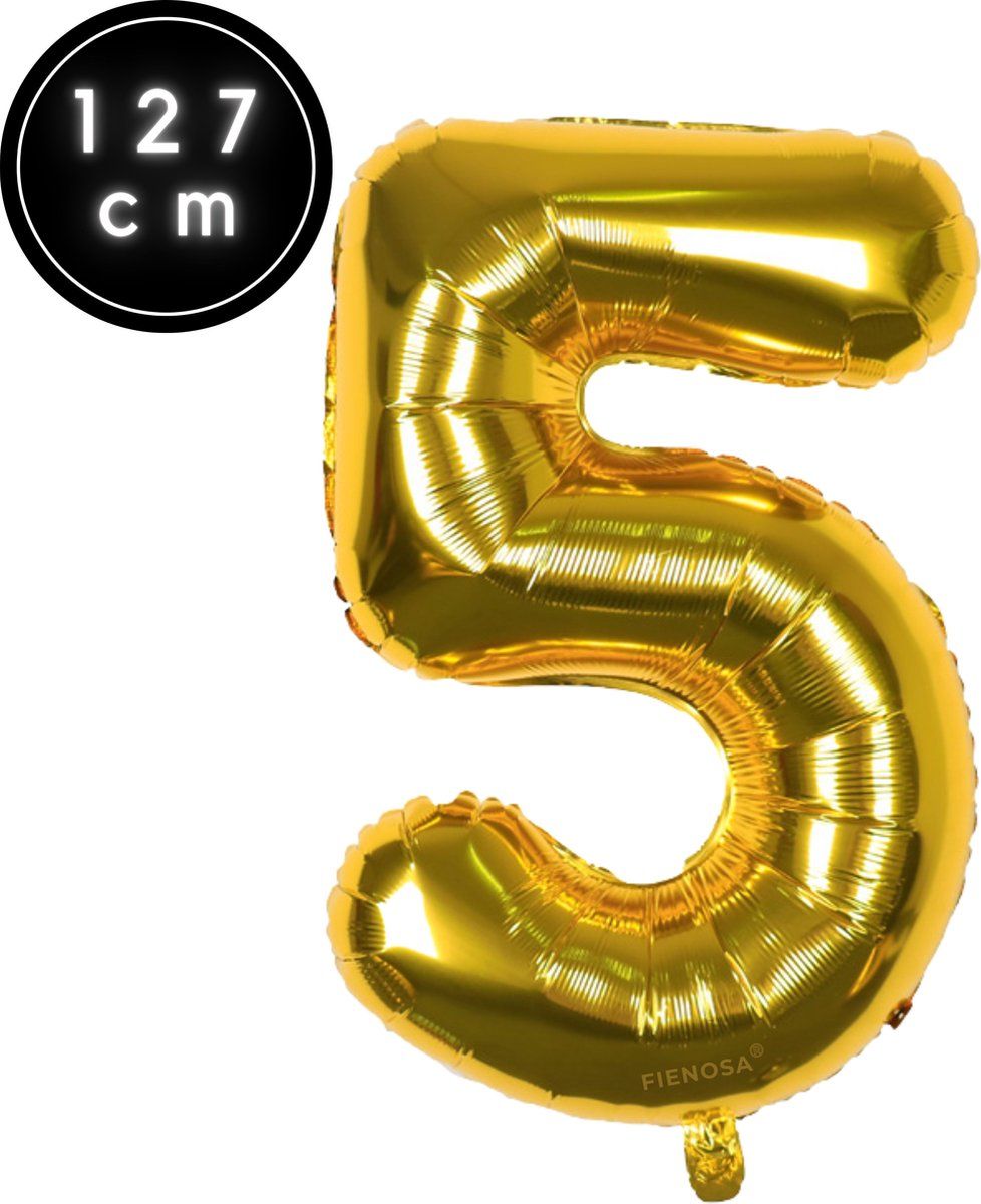 Fienosa Cijfer Ballonnen - Nummer 5 - Goud Kleur - 127 cm - XXL Groot - Helium Ballon - Verjaardag Ballon - Verjaardag Versiering - Leeftijd verjaardag - Verjaardagsballon - Verjaardag