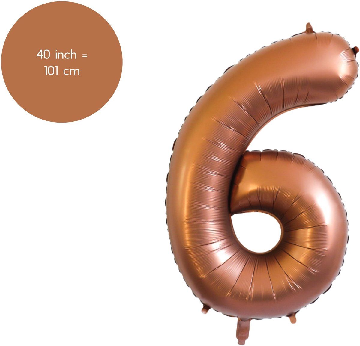 Fienosa Cijfer Ballonnen - Nummer 6 - Bruin - Kleur - 101 cm - XL Groot - Helium Ballon - Verjaardag Ballon - Verjaardag versiering - Leeftijd verjaardag - Verjaardagsballon - Verjaardag