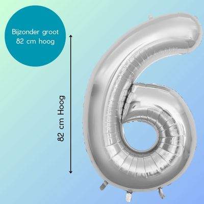 Fienosa Cijfer Ballonnen - Nummer 6 - Zilver Kleur - 82 cm - XL Groot - Helium Ballon - Verjaardag Ballon - Verjaardag versiering - Leeftijd verjaardag - Verjaardagsballon - Verjaardag