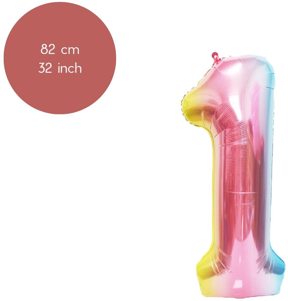 Fienosa Cijfer Ballonnen nummer 1 - Regenboog kleuren - 82 cm - 10 - 11 - 21 - 31 - 41 - 51 - 61 - 71 - 81 - 91 - Leeftijd verjaardag - Verjaardagsballon - Verjaardag