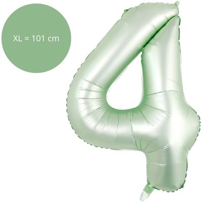 Fienosa Cijfer Ballonnen - Nummer 4 - Groen Pastel Kleur - 101 cm - XL Groot - Helium Ballon - Verjaardag Ballon - Verjaardag versiering - Leeftijd verjaardag - Verjaardagsballon - Verjaardag