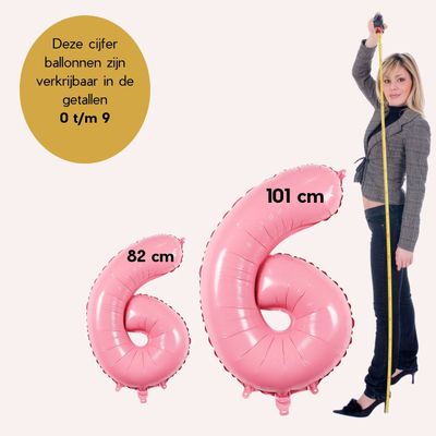 Cijfer Ballonnen - Nummer 6 - Roze - 82 cm - Helium Ballon - Fienosa- Leeftijd verjaardag - Verjaardagsballon - Verjaardag