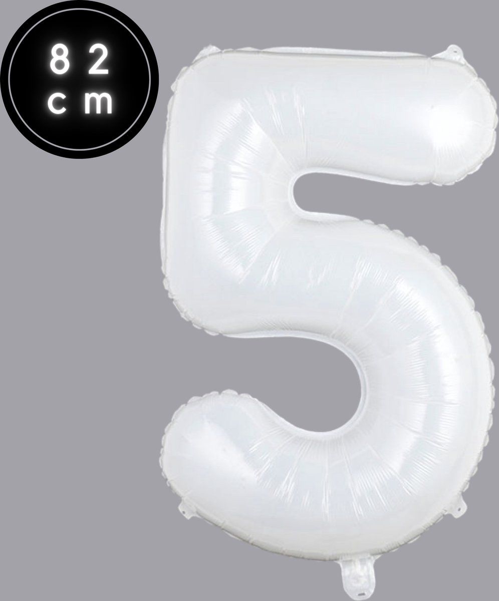 Cijfer Ballonnen - Nummer 5 - Wit - 82 cm - Helium Ballon - Fienosa- Leeftijd verjaardag - Verjaardagsballon - Verjaardag