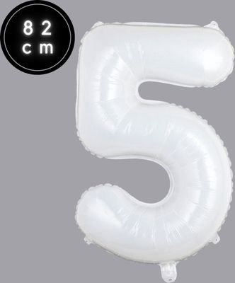 Cijfer Ballonnen - Nummer 5 - Wit - 82 cm - Helium Ballon - Fienosa- Leeftijd verjaardag - Verjaardagsballon - Verjaardag