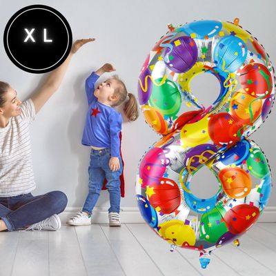 Fienosa Cijfer 8 Ballon - Nummer 8 - Confetti patroon - 101 cm - XL Groot - Helium Ballon- Verjaardag Ballon - Carnaval Ballon - Leeftijd verjaardag - Verjaardagsballon - Verjaardag