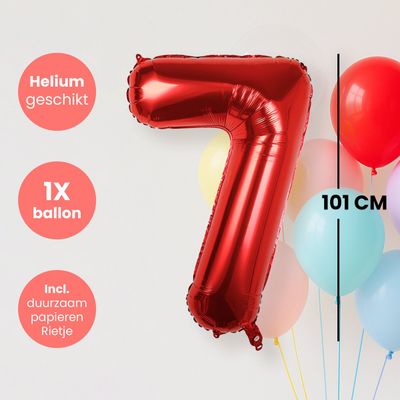 Fienosa Cijfer Ballonnen nummer 7 - Rood - 101 cm - XL Groot - Helium Ballon - Verjaardag Ballon - Leeftijd verjaardag - Verjaardagsballon - Verjaardag