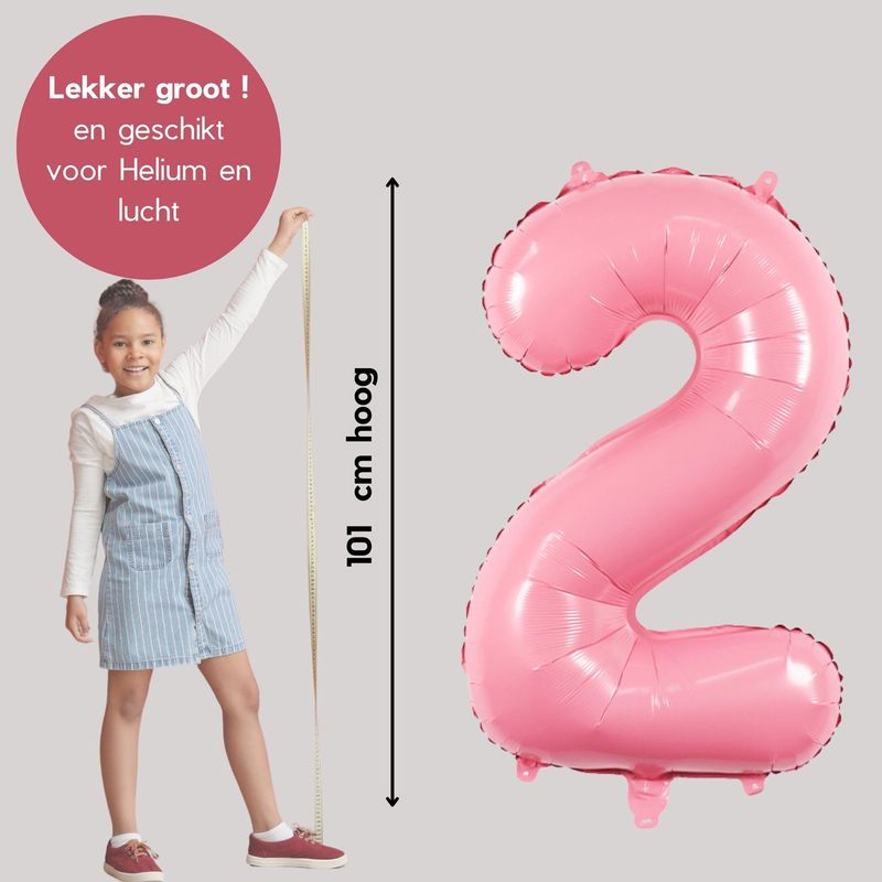 Cijfer Ballonnen Roze 2 - Nummer 2 - Roze - 101 cm - Helium Ballon - Verjaardag Versiering - Verjaardag Ballon - Leeftijd
