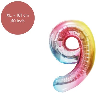 Fienosa Cijfer Ballonnen nummer 9 - Regenboog - 101 cm - XL Groot - Helium Ballon- Verjaardag Ballon - Verjaardag Versiering - Verjaardag Decoratie - Leeftijd verjaardag - Verjaardagsballon -