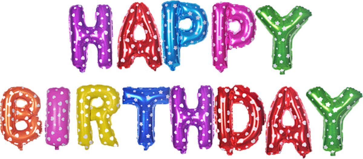 Happy Birthday met hartjes - Confetti motief 37 cm Letters - Verjaardag versiering slinger - Kleurrijk - Carnaval - Ballonnen Verjaardag - Verjaardag Decoratie - Gefeliciteerd ballon - Carnaval Ballon Happy Birthday met hartjes - Confetti motief 37 cm Letters - Verjaardag versiering slinger - Kleurrijk - Carnaval - Ballonnen Verjaardag - Verjaardag Decoratie - Gefeliciteerd ballon - Carnaval Ballon