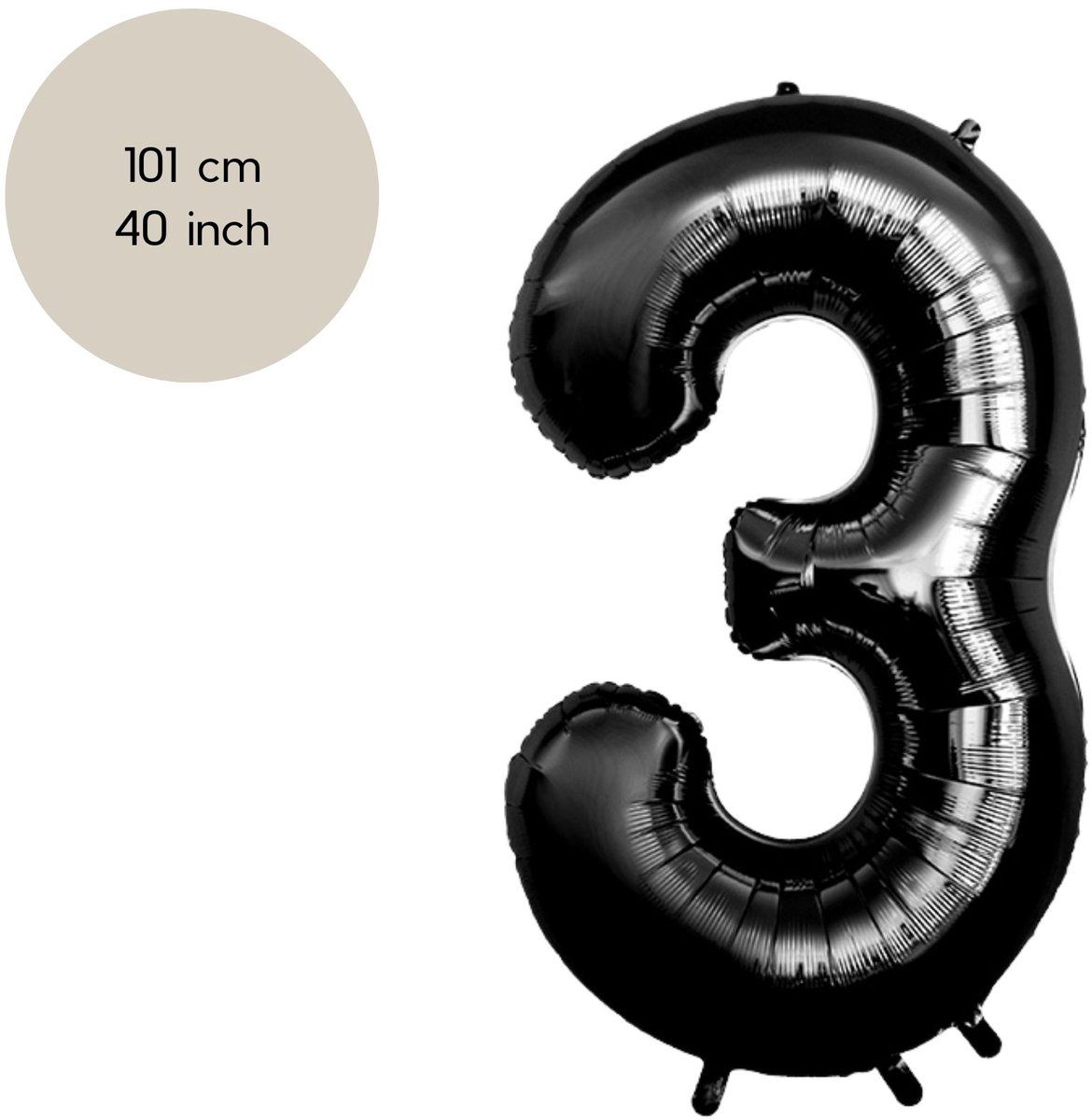 Fienosa - Cijfer Ballonnen - Nummer 3 - Zwart - 101 cm - Helium Ballon - Verjaardag Versiering - Verjaardag Ballon - Leeftijd verjaardag - Verjaardagsballon - Verjaardag