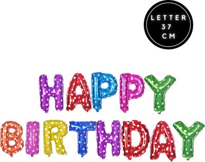 Happy Birthday met hartjes - Confetti motief 37 cm Letters - Verjaardag versiering slinger - Kleurrijk - Carnaval - Ballonnen Verjaardag - Verjaardag Decoratie - Gefeliciteerd ballon - Carnaval Ballon