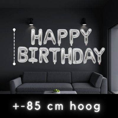 Fienosa Verjaardag Versiering - Happy Birthday - Zilver 37 cm letters - Happy Birthday Slinger - Happy Birthday versiering - Ballonnen Verjaardag - Verjaardag Decoratie