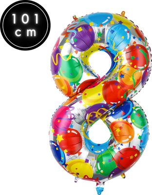 Fienosa Cijfer 8 Ballon - Nummer 8 - Confetti patroon - 101 cm - XL Groot - Helium Ballon- Verjaardag Ballon - Carnaval Ballon - Leeftijd verjaardag - Verjaardagsballon - Verjaardag