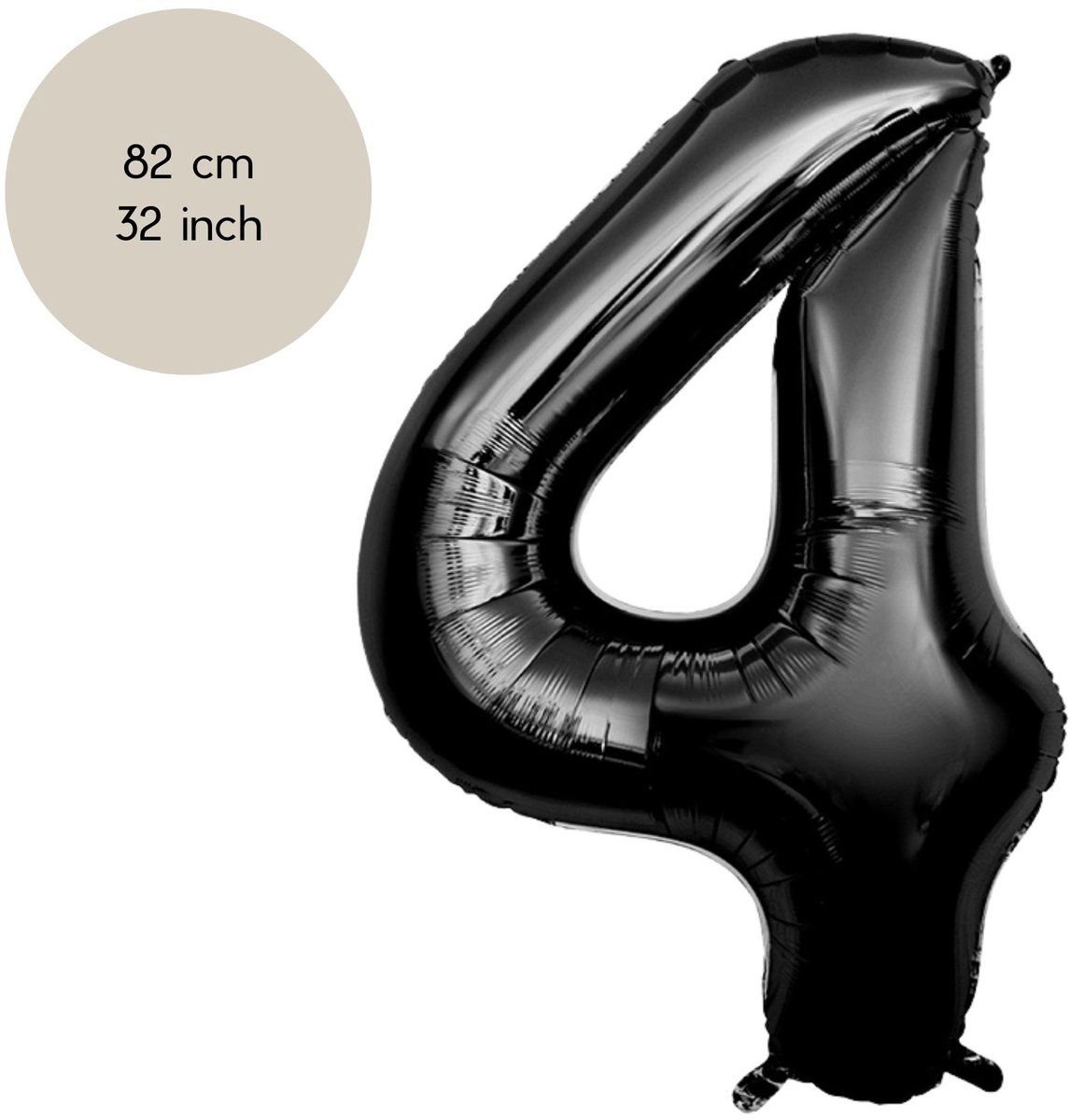 Fienosa Cijfer Ballonnen nummer 4 - Zwart - 82 cm - Helium Ballon - Verjaardag ballon - Verjaardag versiering - Leeftijd verjaardag - Verjaardagsballon - Verjaardag