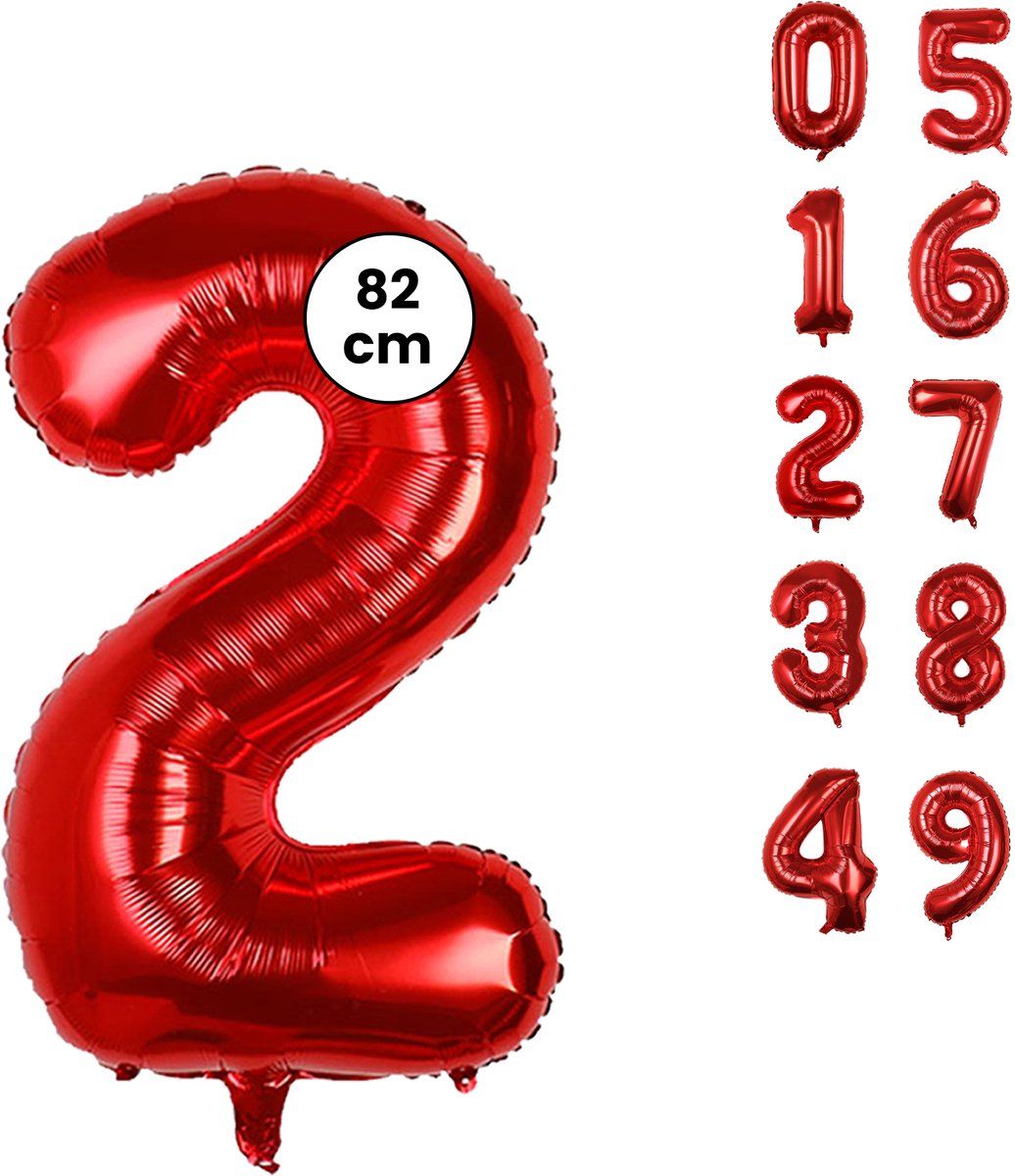 Cijfer Ballonnen - Nummer 2 - Rood - 82 cm - Helium Ballon - Fienosa- Leeftijd verjaardag - Verjaardagsballon - Verjaardag