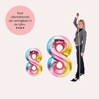 Fienosa Regenboog Cijfer 8 Ballon - Nummer 8 - Regenboog - 101 cm - XL Groot - Helium Ballon- Verjaardag Ballon - Verjaardag versiering - Verjaardag Decoratie - Leeftijd verjaardag - Verjaardagsballon