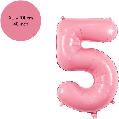 Cijfer Ballonnen Roze 5 - Nummer 5 - Roze - 101 cm - Helium Ballon - Verjaardag Versiering - Verjaardag Ballon - Leeftijd
