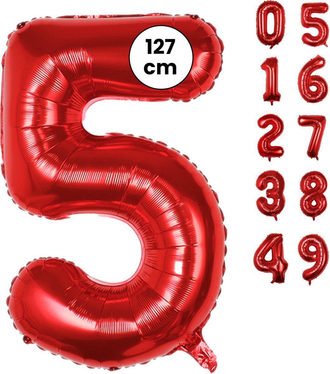 Fienosa Cijfer Ballonnen nummer 5 - Rood - 127 cm - XXL Groot - Helium Ballon - Verjaardag Ballon - Leeftijd verjaardag - Verjaardagsballon - Verjaardag