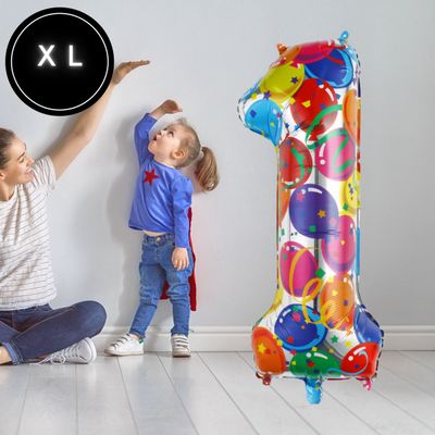 Fienosa Cijfer Ballonnen nummer 1 - Confetti patroon - 101 cm - XL Groot - Helium Ballon- Verjaardag Ballon - Carnaval Ballon - Leeftijd verjaardag - Verjaardagsballon - Verjaardag