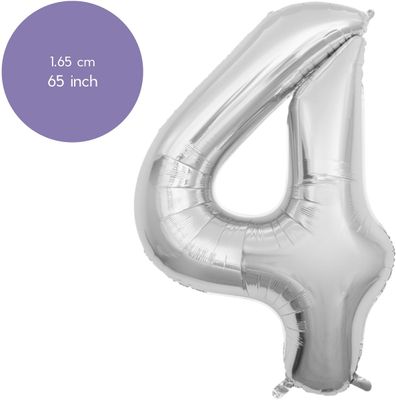 Fienosa Cijfer Ballonnen nummer 4 - Zilver - 165 cm - Helium Ballon - Verjaardag ballon - Verjaardag versiering - Leeftijd verjaardag - Verjaardagsballon - Verjaardag