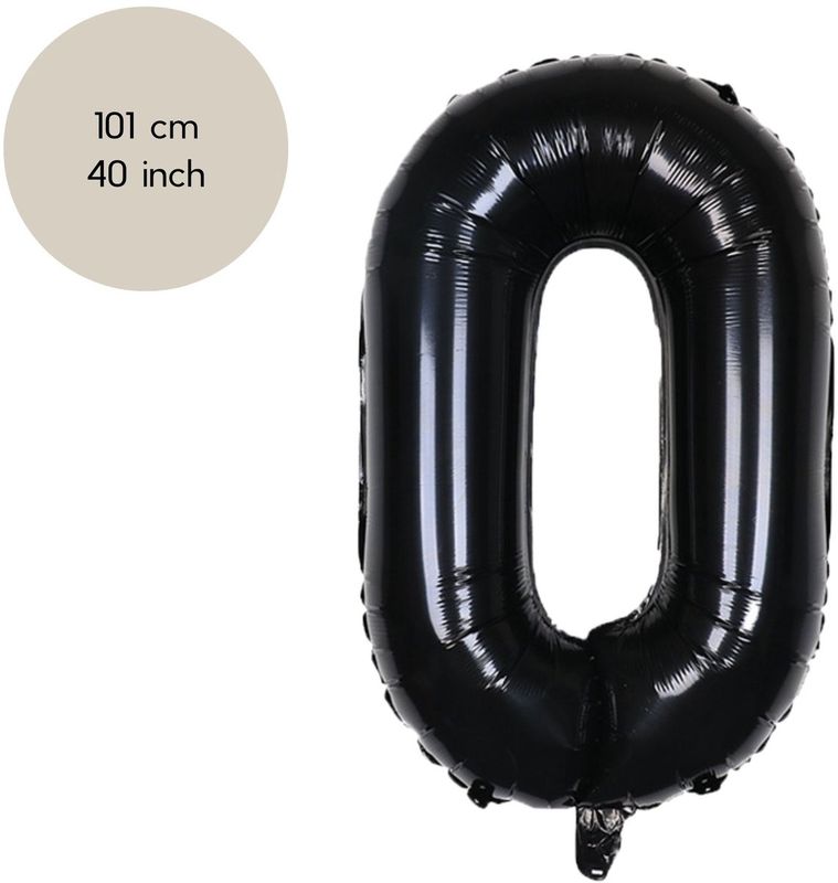 Fienosa - Cijfer Ballonnen - Nummer 0 - Zwart - 101 cm - Helium Ballon - Verjaardag Versiering - Verjaardag Ballon - Leeftijd verjaardag - Verjaardagsballon - Verjaardag