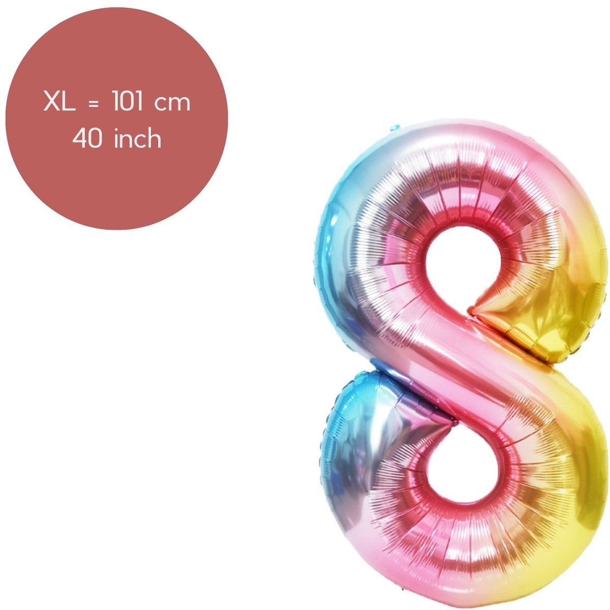 Fienosa Regenboog Cijfer 8 Ballon - Nummer 8 - Regenboog - 101 cm - XL Groot - Helium Ballon- Verjaardag Ballon - Verjaardag versiering - Verjaardag Decoratie - Leeftijd verjaardag - Verjaardagsballon