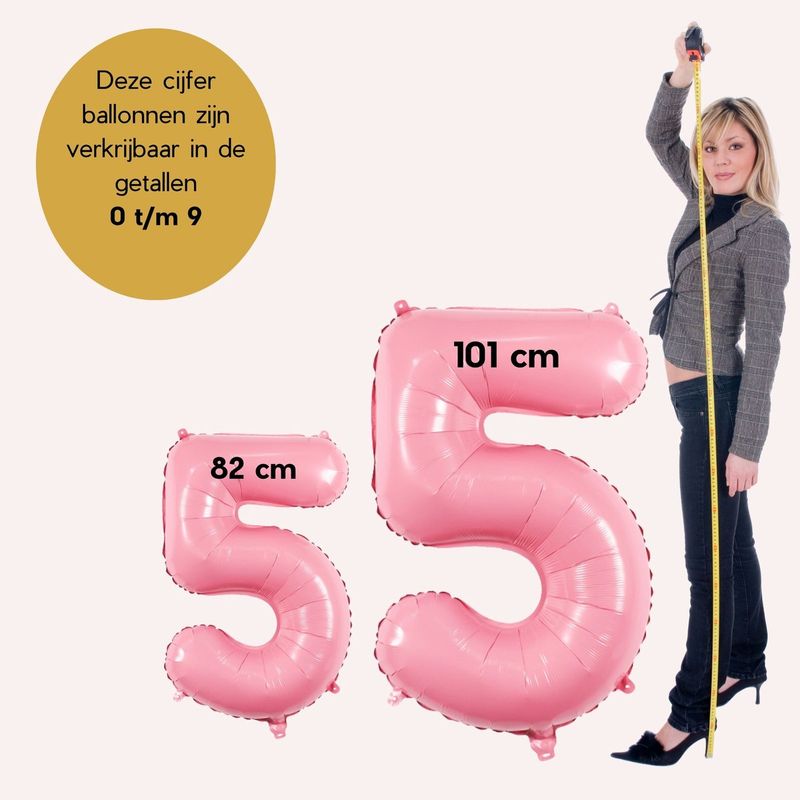 Cijfer Ballonnen Roze 5 - Nummer 5 - Roze - 101 cm - Helium Ballon - Verjaardag Versiering - Verjaardag Ballon - Leeftijd