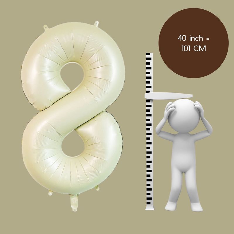 Fienosa Cijfer 8 Ballon - Nummer 8 Beige Ivory Kleur - 101 cm - XL Groot - Helium Ballon - Verjaardag Ballon - Verjaardag versiering - Leeftijd verjaardag - Verjaardagsballon - Verjaardag