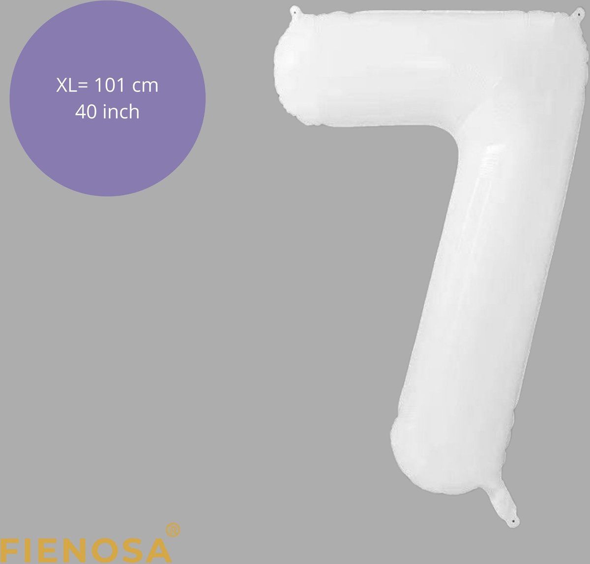Fienosa - Cijfer Ballonnen - Nummer 7 - Wit - 101 cm - Helium Ballon - Verjaardag Ballon - Verjaardag Versiering - Leeftijd verjaardag - Verjaardagsballon - Verjaardag